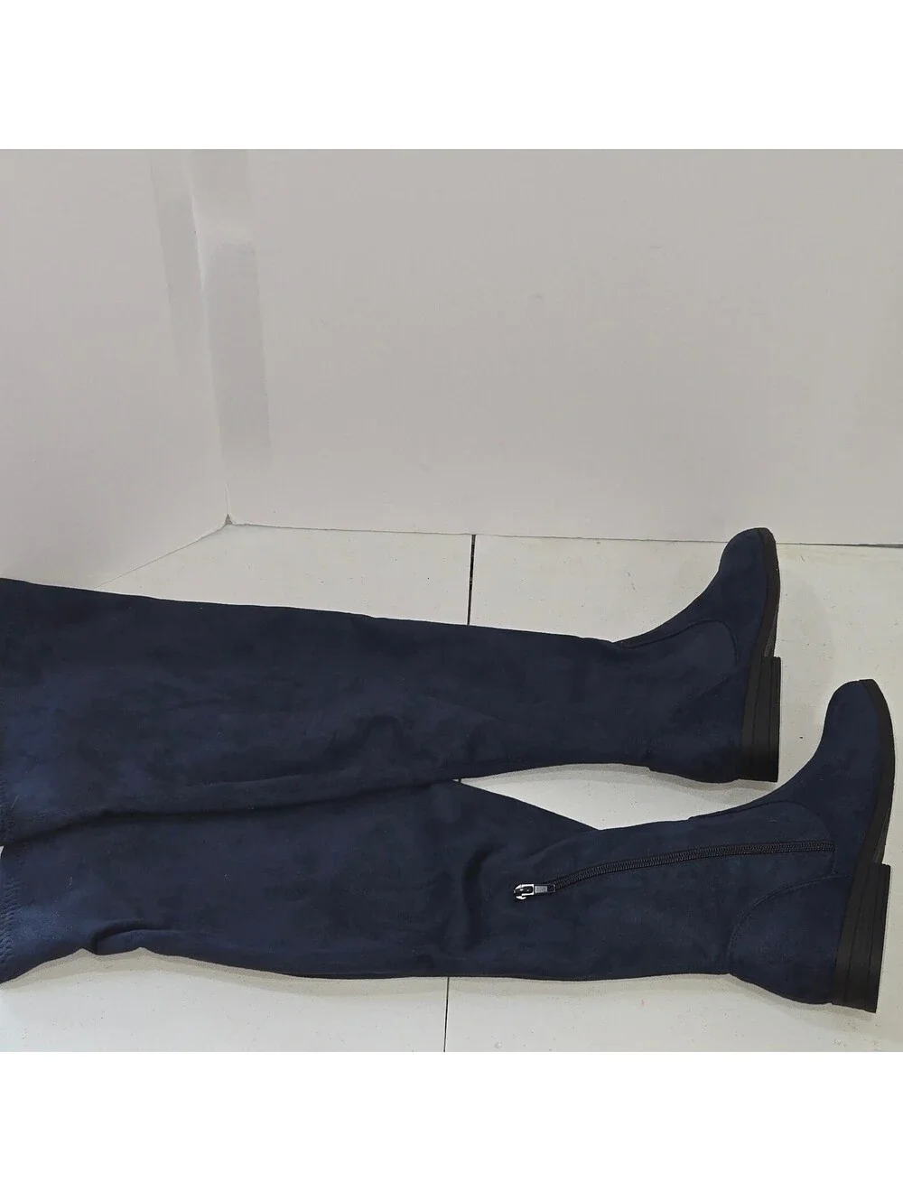Women's Navy Blue Faux Suede Over The Knee High Boots Flat Heel Size 7.5W